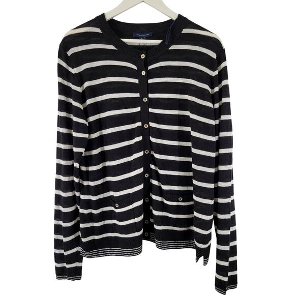 Tommy Hilfiger Sweaters - NWT Tommy Hilfiger Knit Cardigan Sweater Sz XL Black White Stripe Pockets Preppy